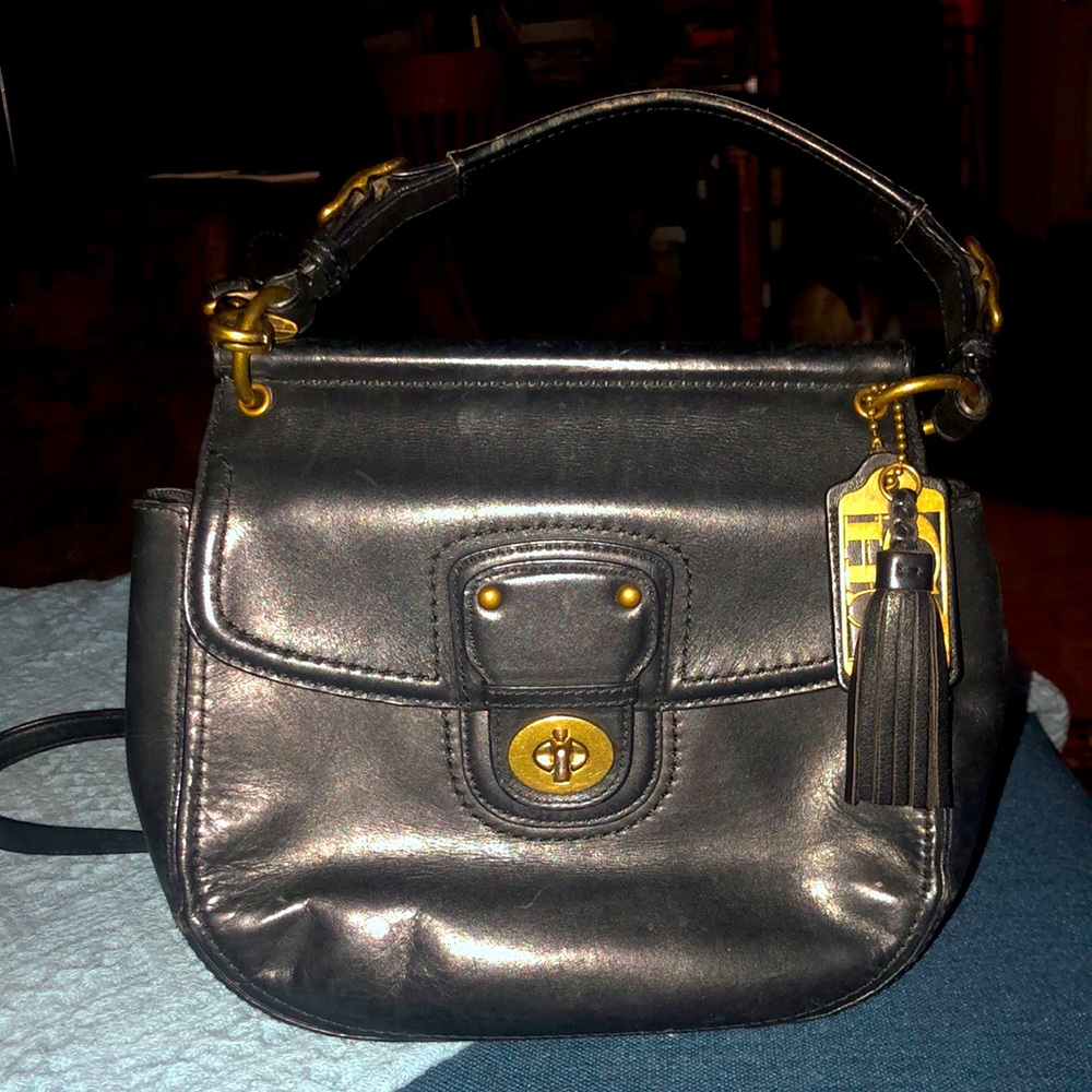 Black leather Coach shoulder bag with strap!